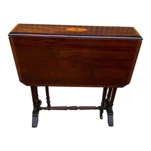 Antique Mahogany Marquetry Inlaid Drop-Leaf Table.