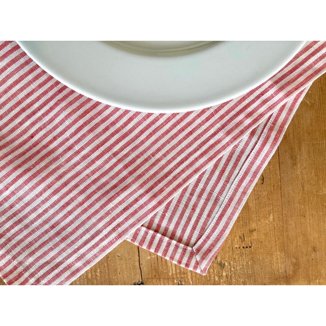 Modernplum Plum Textiles Breton Ticking Red Linen For Sale - Image 4 of 4