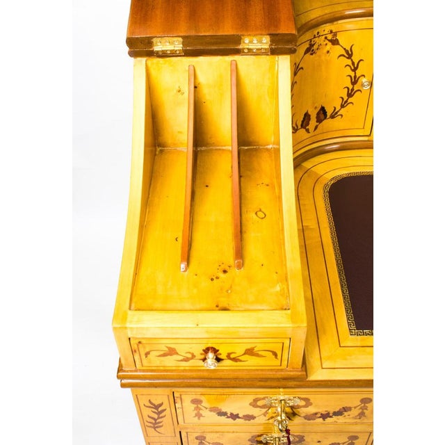 Vintage Satinwood Marquetry Writing Desk, 1990s For Sale - Image 14 of 18