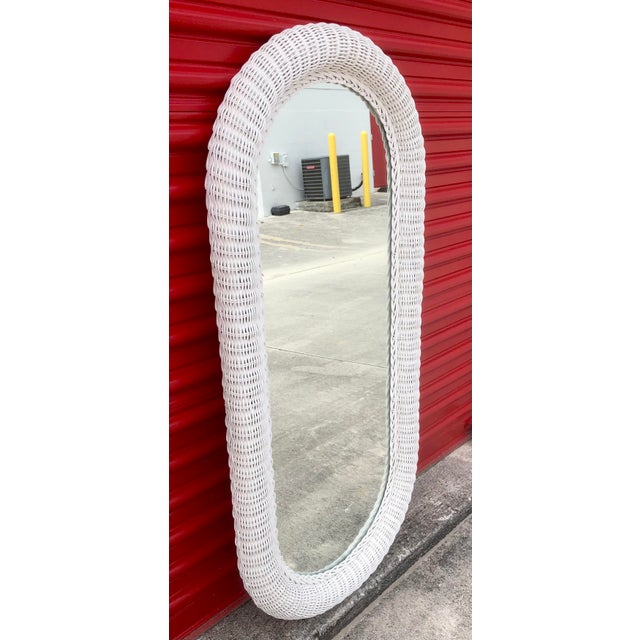 Late 20th Century Vintage Arched White Wicker Full Length Dressing Wall Mirror For Sale - Image 5 of 9