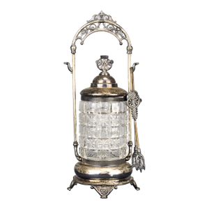 1880's Victorian Silverplate Pickle Castor Jar and Tongs by Simpson Hall Miller and Co