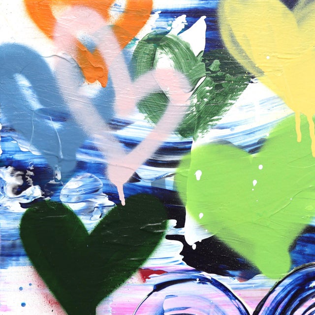 Textile Karmic Hearts - Colorful Acrylic Art Original Abstract Heart Mixed Media Street Art Painting on Canvas For Sale - Image 7 of 9
