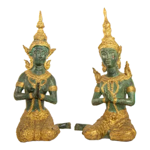 Asian Gilt Bronze Teppanom Kneeling Thai Sacred Angels