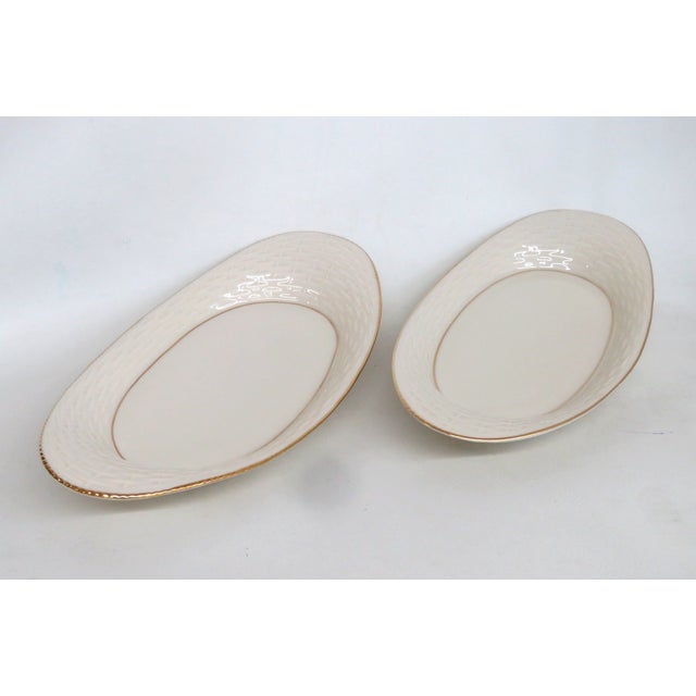 Lenox Mid 20th Century Lenox China Bread Tray Pair of 2 Porcelain Serving Platters With Gold Trim For Sale - Image 4 of 16