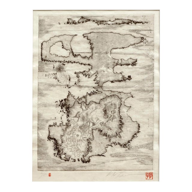 Mid Century Islands Woodblock by K. N. Tsukamoto For Sale