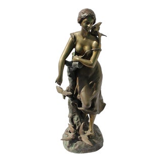 Antique Bronze Lady Figurine Signed Champagne Lg Title Charmeise circa 1900 For Sale