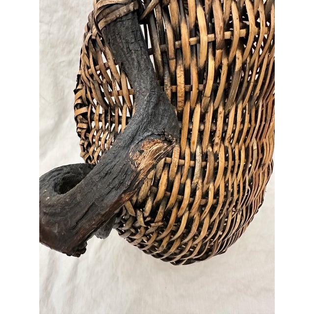 Brown Vintage Twisted Handled Vine Rattan Basket For Sale - Image 8 of 10