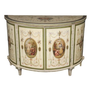 Antique English Adams Style White Painted Demilune Commode For Sale