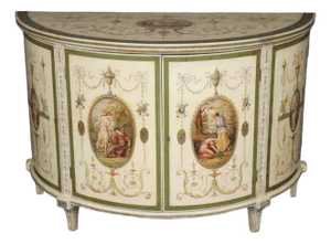 Antique English Adams Style White Painted Demilune Commode