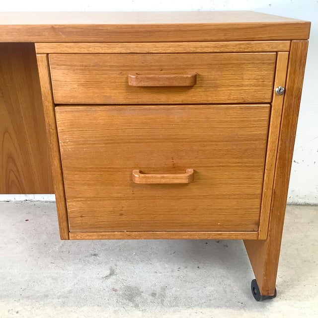 Vintage Mid-Century Scandinavian Modern Teak Single Pedestal Desk For Sale - Image 12 of 18