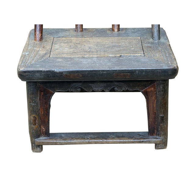Vintage Rustic Patina Small Low Wood Bench Stool Table W Back For Sale In San Francisco - Image 6 of 9