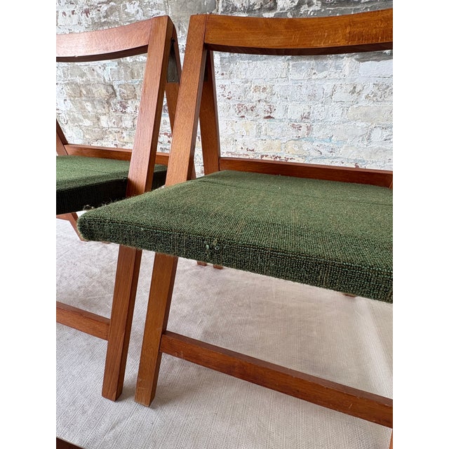 Set of 6 Mid Century Modern Teak Folding Dining Chairs With Green Upholstery For Sale - Image 10 of 11