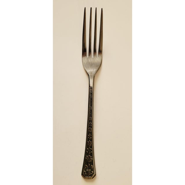 Metal 39 Piece Set Interpur Korea Vintage Stainless Flatware Silverware Florenz Pattern With Fleur De Lis, Mid-Century~Hostess Serving For Sale - Image 7 of 8