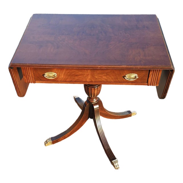 Early 20th C. George III Walnut Pedestal Drop-Leaf Sofa Table, Refinished For Sale