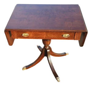 Early 20th C. George III Walnut Pedestal Drop-Leaf Sofa Table, Refinished