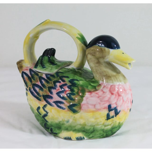 Cabin Vintage Colorful Ceramic Duck Figure Tea Pot For Sale - Image 3 of 10