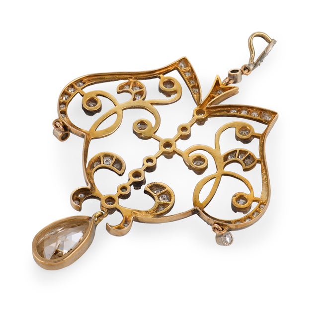 Metal 1910s Edwardian Old Cut Diamond Gold and Silver Necklace For Sale - Image 7 of 7