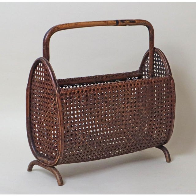 1940s Art Deco Newspaper Rack in Handcrafted Wicker and Bamboo, 1940s For Sale - Image 5 of 11