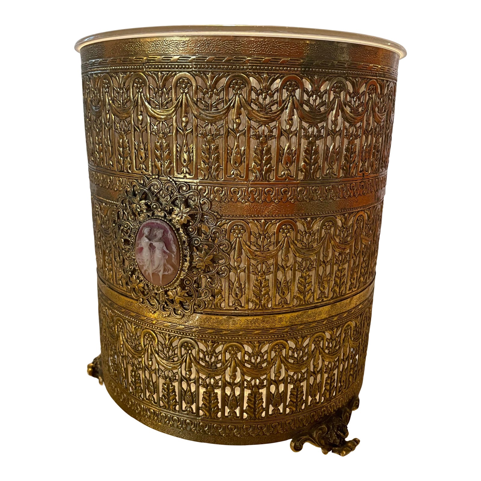 19th Century Victorian Brass Trash Can With Removable Liner | Chairish