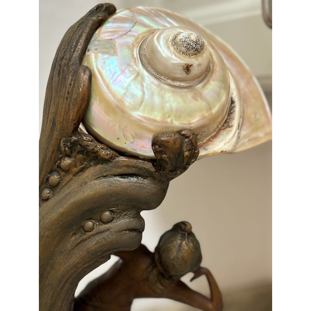Early 20th Century Early 20th Century Art Nouveau Mermaid Lamp With Conch Shell Lamp For Sale - Image 5 of 10