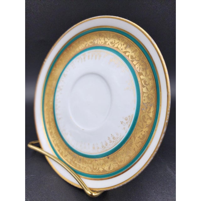 Limoges, France Antique William Guerin & Co. Limoges France Porcelain Saucer Celeste Teal & Encrusted Gold c.1891-1932 For Sale - Image 4 of 18