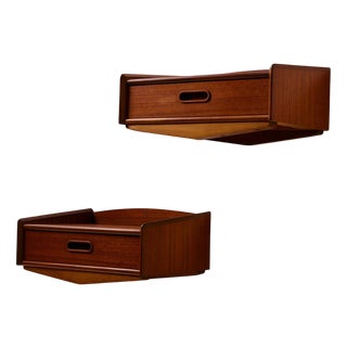 Wall Mounted Teak and Beech Bedside Cabinet, Set of 2 For Sale