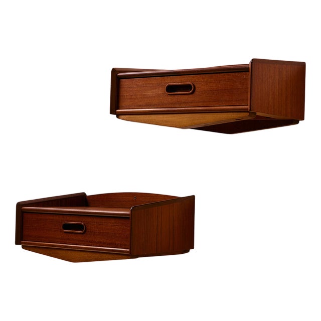 Wall Mounted Teak and Beech Bedside Cabinet, Set of 2 For Sale