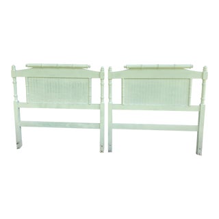 Vintage White Faux Bamboo Wicker Twin Headboards- a Pair For Sale
