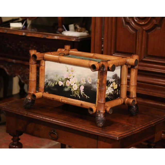 Early 20th Century Early 20th Century French Bamboo Jardinière With Hand-Painted Floral Panels For Sale - Image 5 of 12