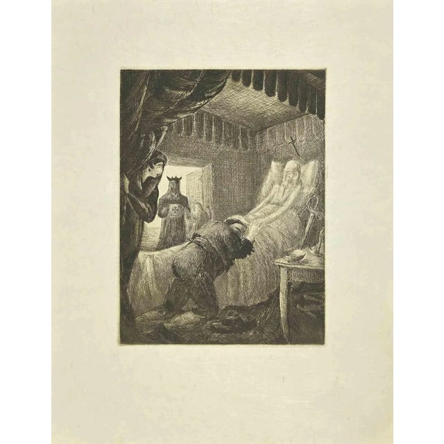 Wladyslaw Jahl, Don Quixote on his Deathbed, Etching and Drypoint, 1951 For Sale