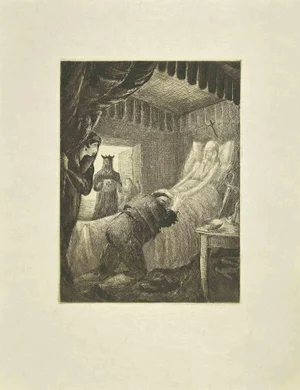 Wladyslaw Jahl, Don Quixote on his Deathbed, Etching and Drypoint, 1951