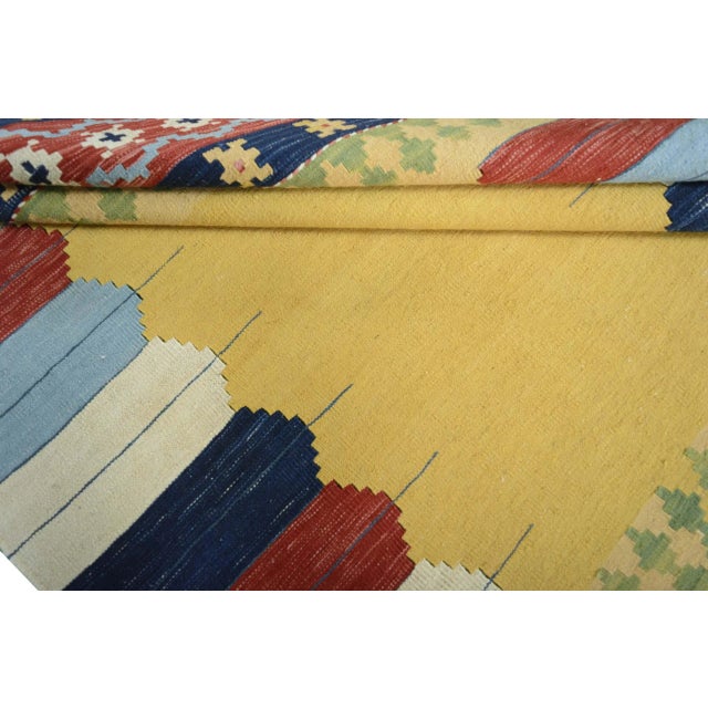 Yellow Handwoven Wool Kilim Rug For Sale - Image 8 of 9