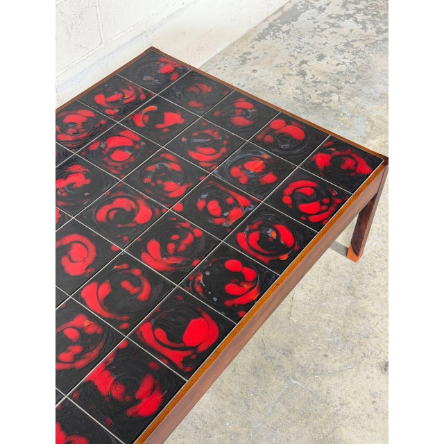 Brown Rectangular Black and Red Ceramic Tile Top Coffee Table Rosewood Mid-Century Modern 1970s For Sale - Image 8 of 10
