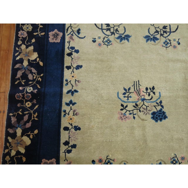 Early 20th Century Zabihi Collection Cream and Blue Chinese Rug - 6'2" x 9' For Sale - Image 4 of 5