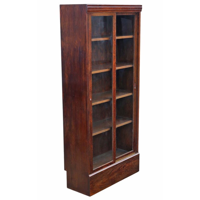 Large antique c.1925 oak bookcase – high-quality shop display cabinet with sliding glass doors this beautifully crafted...