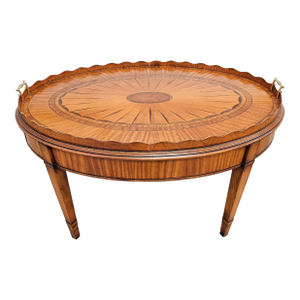 Wood & Hogan Sheraton Style Mixed Exoctic Woods Inlaid "Norfolk" Tray Table