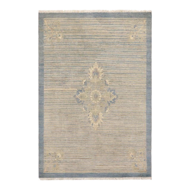 Tribal Heriz Ziegler Blue Beige Hand-Knotted Rug - 3'3'' X 4'10'' For Sale