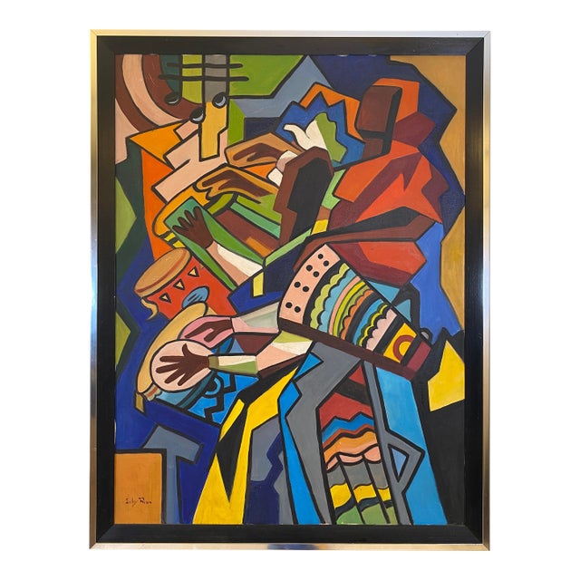 Bold Modernist Abstract Figurative Painting by Gaby Riva, in the Spirit of Wifredo Lam For Sale