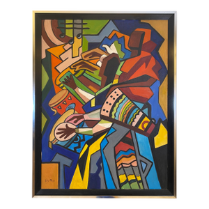 Bold Modernist Abstract Figurative Painting by Gaby Riva, in the Spirit of Wifredo Lam