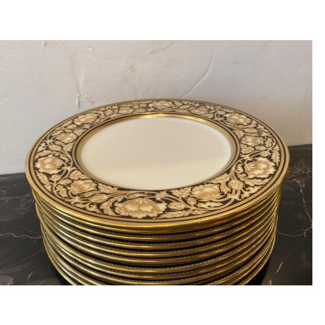 Set of 12 Elaborate Black and Gilt Service Place 1920's For Sale - Image 4 of 9