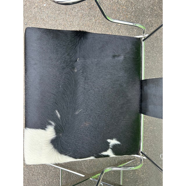 1990s 1990s Polished Stainless Steel & Cow Hide Ming Style Horseshoe Back Arm Chairs - A Pair For Sale - Image 5 of 12