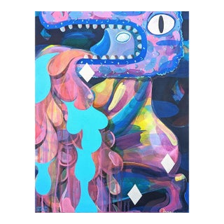 Cecilia Beaven Contemporary Abstract Purple and Blue Toned Biomorphic Dragon Figure Painting, 2021 For Sale
