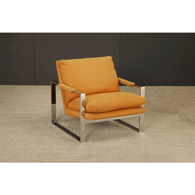 This original production era (early example) of the chrome flatbar lounge chair by Milo Baughman for Thayer Coggin is a...