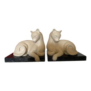 Marble and Ceramic Cat Bookends - Set of 2 For Sale