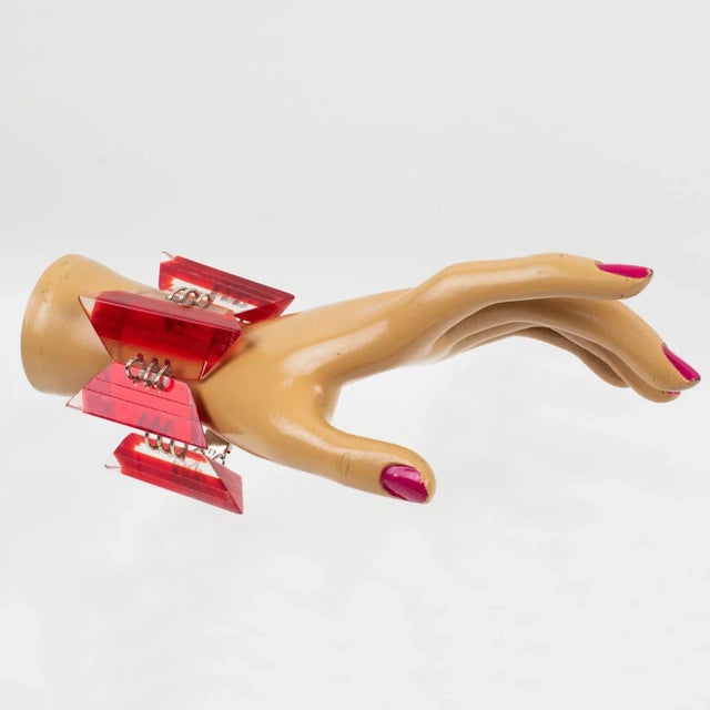 This is part of Chairish’s Costume Jewelry assortment. Attractive oversized Lucite link bracelet. Geometric links are...