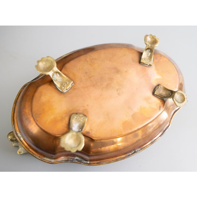 Antique English Brass & Copper Repoussé Footed Cachepot Planter With Eagle Handles For Sale - Image 10 of 11