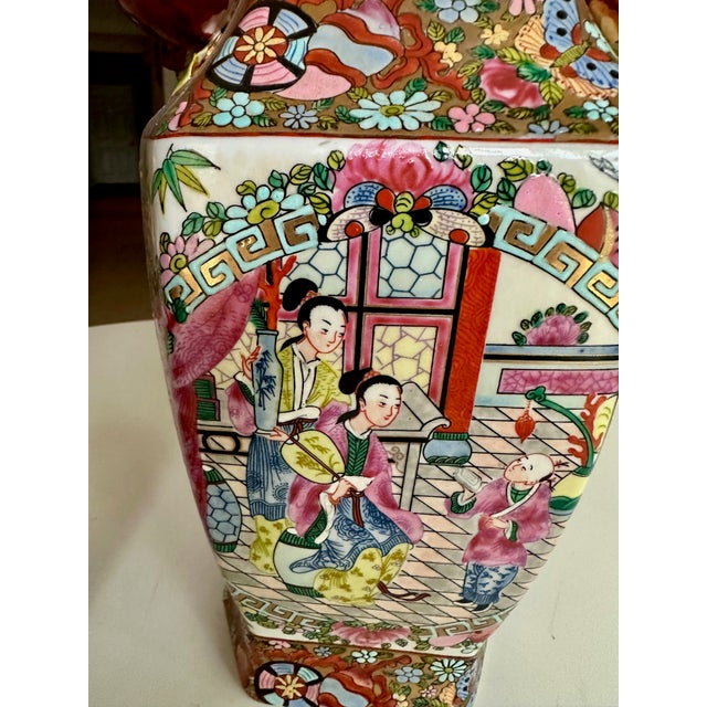 Pair Chinese Export Rose Medallion Porcelain Vases For Sale - Image 13 of 15