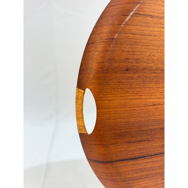 Vintage Danish Modern Round Teak Serving Tray With Cutout Handles, Marked Fh Denmark For Sale - Image 13 of 13
