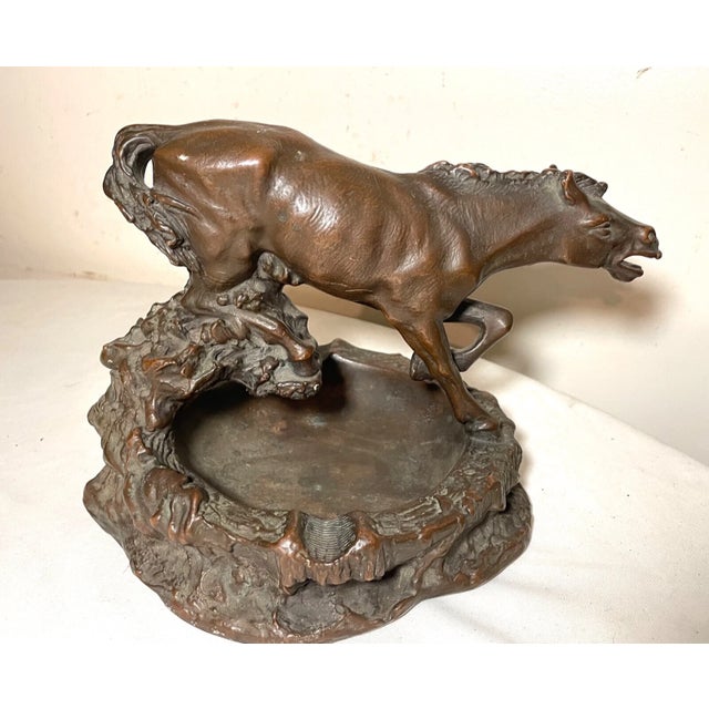 Figurative Large Rare Antique Running Horse Ashtray Armor Bronze Clad Statue Sculpture Dish For Sale - Image 3 of 16