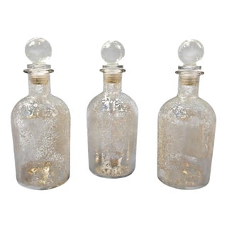 Vintage Mercury Glass Apothecary Bottles with Original Stoppers, Set of 3 For Sale